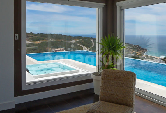 Photo of a hot tub with sea views