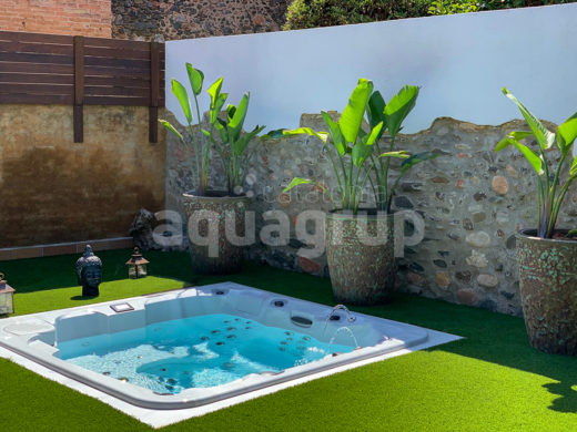 Outdoor spa installation in garden
